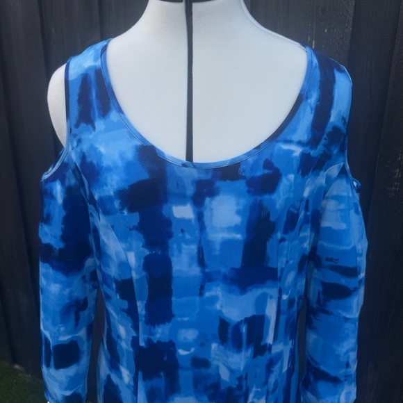 Susan Graver Blue Cold Shoulder Midi Dress - Picture 8 of 10